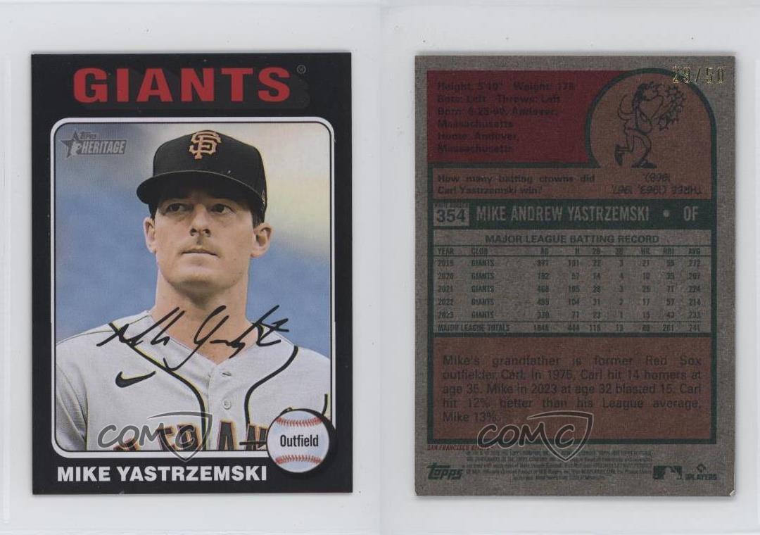 2024 Topps Heritage Mini - Black Border "White Border" Above Card Number #354 Mike Yastrzemski /50