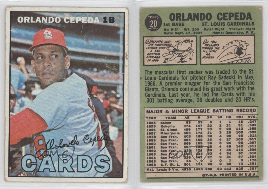 1967 Topps #20 Orlando Cepeda St. Louis Cardinals Baseball Card | eBay