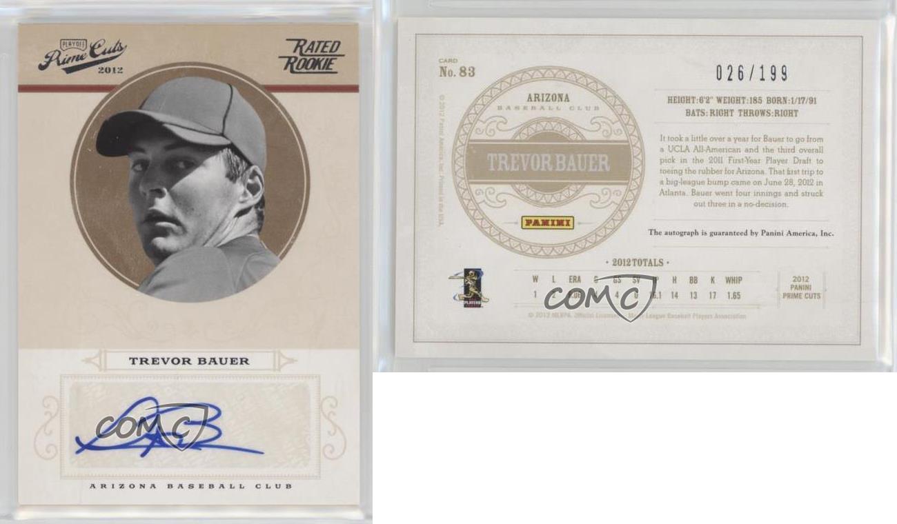 2012 Playoff Prime Cuts Rookie Signature /199 Trevor Bauer #83 Rookie Auto RC - Bild 4 von 4