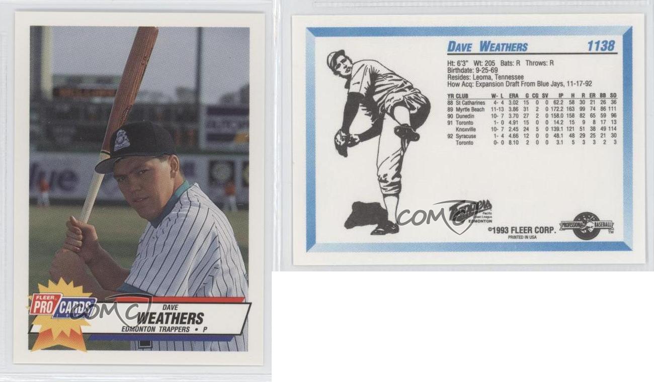 1993 Fleer ProCards Minor League Dave Weathers #1138 - Picture 4 of 4