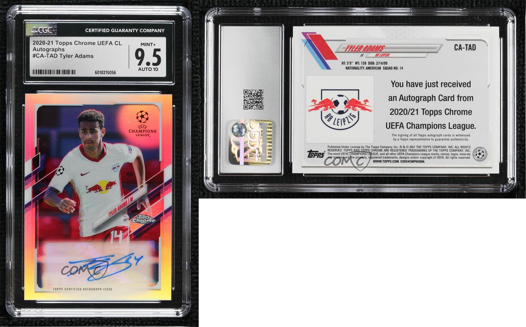 2020-21 Topps Chrome UCL Chrome Auto Tyler Adams #CA-TAD CGC 9.5 Mint+ Auto - Picture 3 of 3