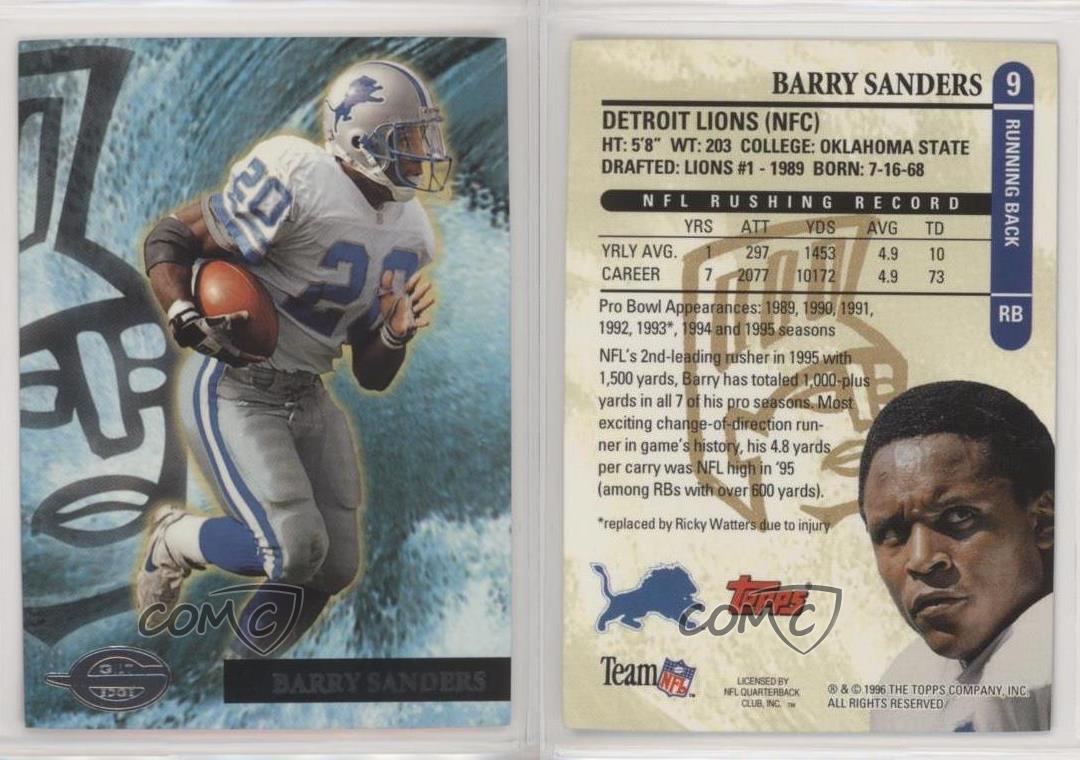 1996 Topps Gilt Edge Platinum Barry Sanders #9 HOF - Bild 4 von 4