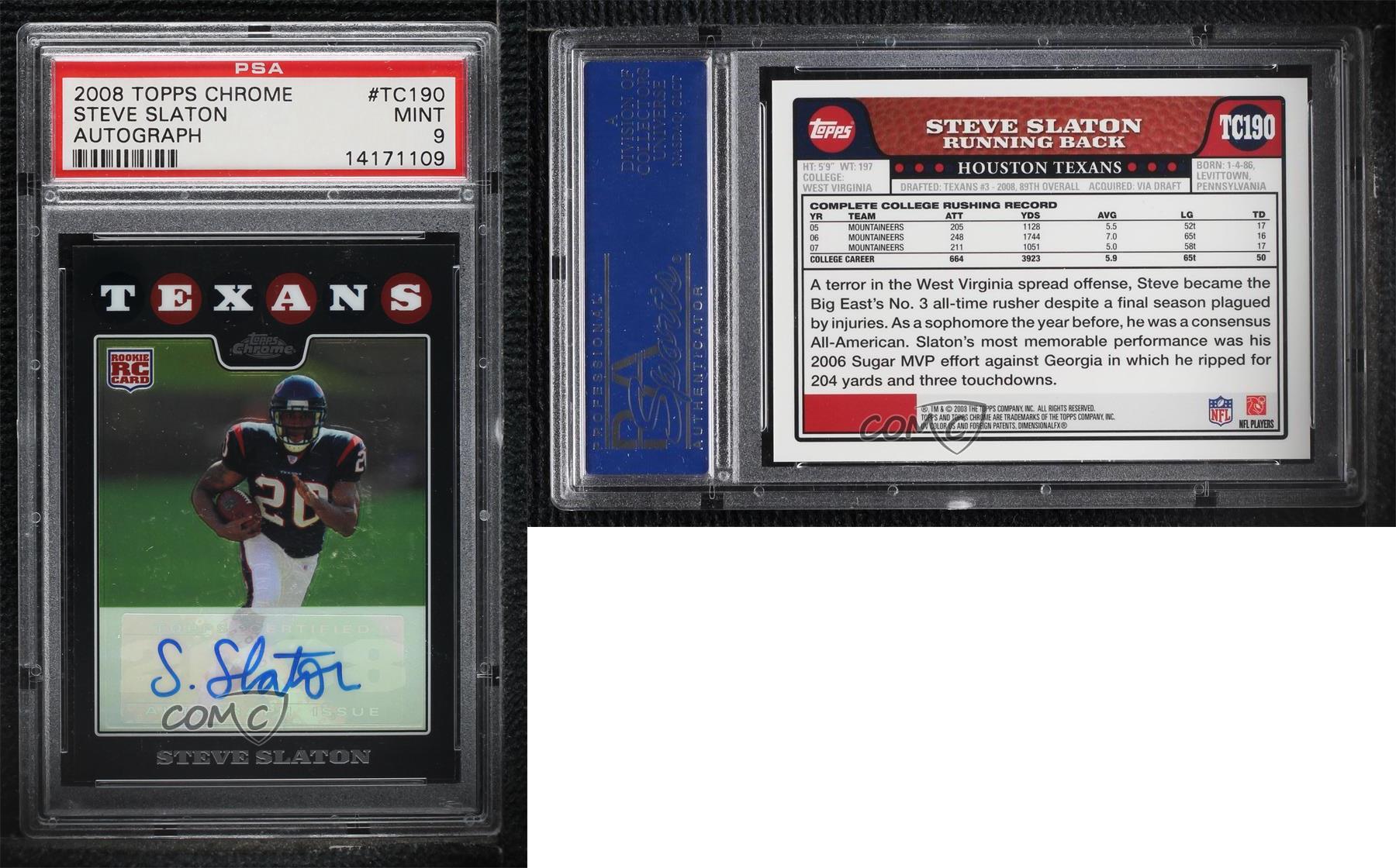 2008 Topps Chrome Rookie Auto Steve Slaton #TC190 PSA 9 MINT Auto RC - Picture 3 of 3