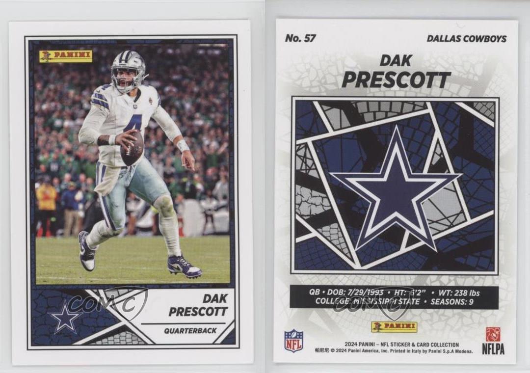 2024 Panini NFL Sticker & Card Collection Dak Prescott #57 - Picture 3 of 3