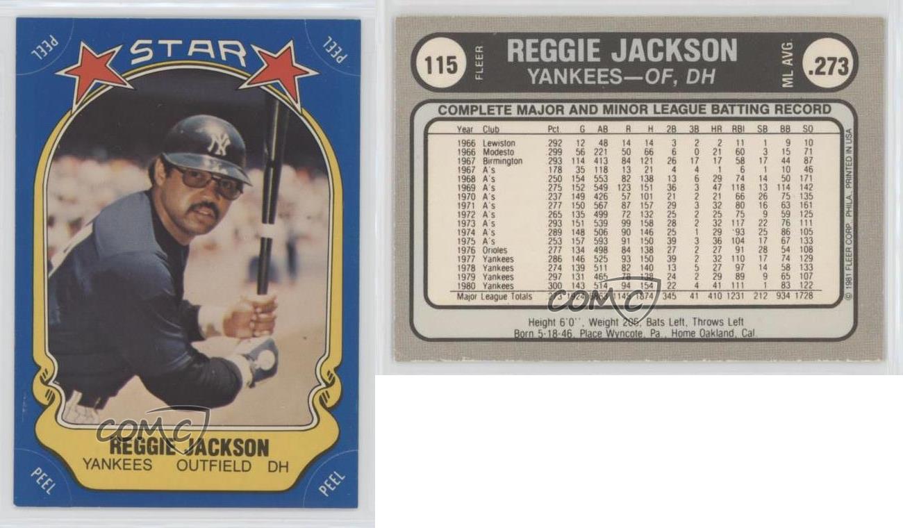 1981 Fleer Star Sticker #115 Reggie Jackson New York Yankees 