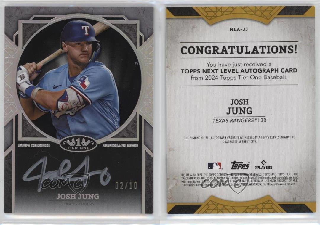Holograma automático Topps Tier One Next Level 2024 lámina de plata/10 Josh Jung #NLA-JJ automático - Imagen 3 de 3