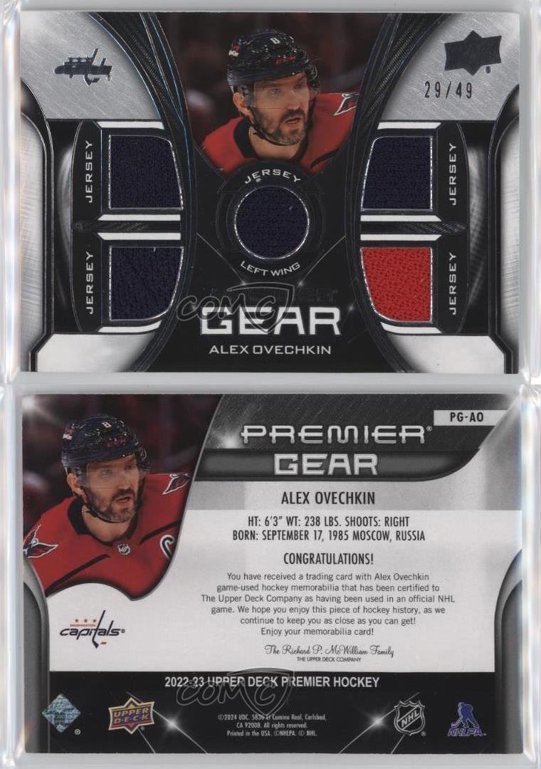 Camiseta deportiva 2022-23 Upper Deck Premier Gear/49 Alex Ovechkin #PG-AO - Imagen 3 de 3