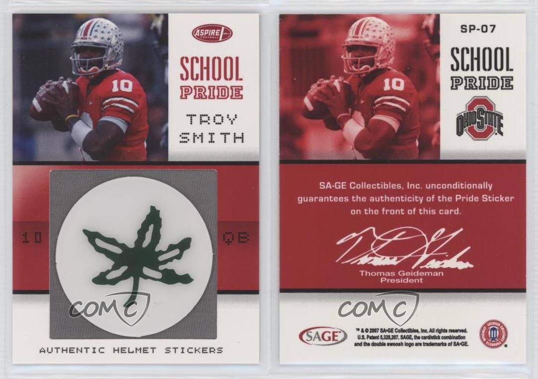2007 SAGE Aspire School Pride Troy Smith #SP-07 Rookie RC - Picture 3 of 3