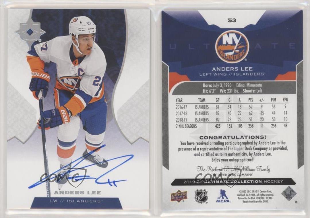 2019-20 Upper Deck Ultimate Collection Auto Anders Lee #53 Auto