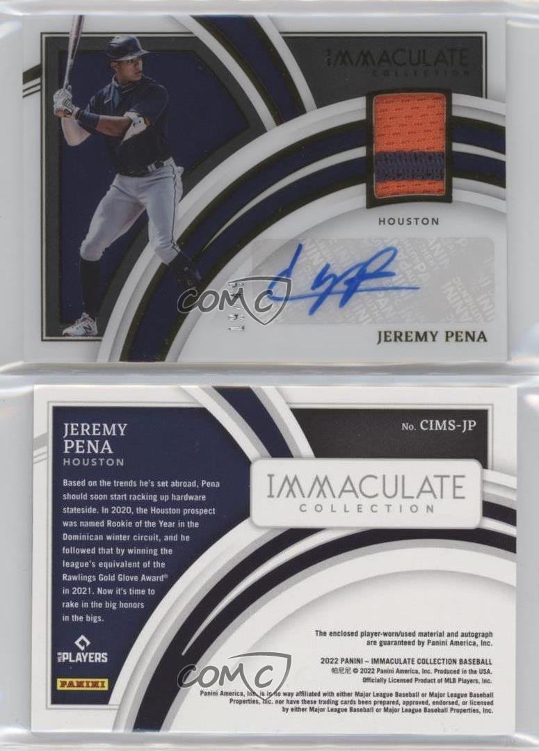 2022 Immaculate Clearly Material Signatures /49 Jeremy Pena Rookie Auto RC