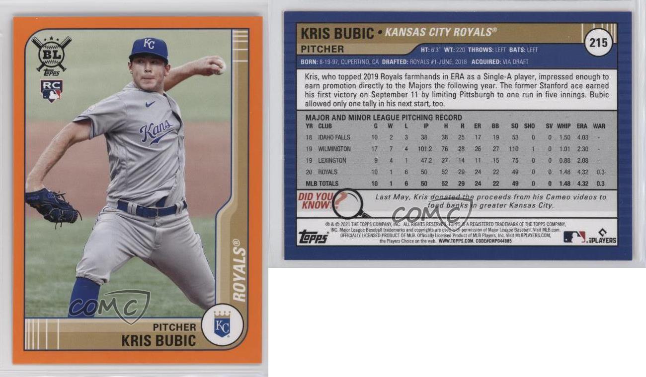 Topps Big League Veterans & Rookies 2021 naranja Kris Bubic #215 novato radiocontrol - Imagen 4 de 4