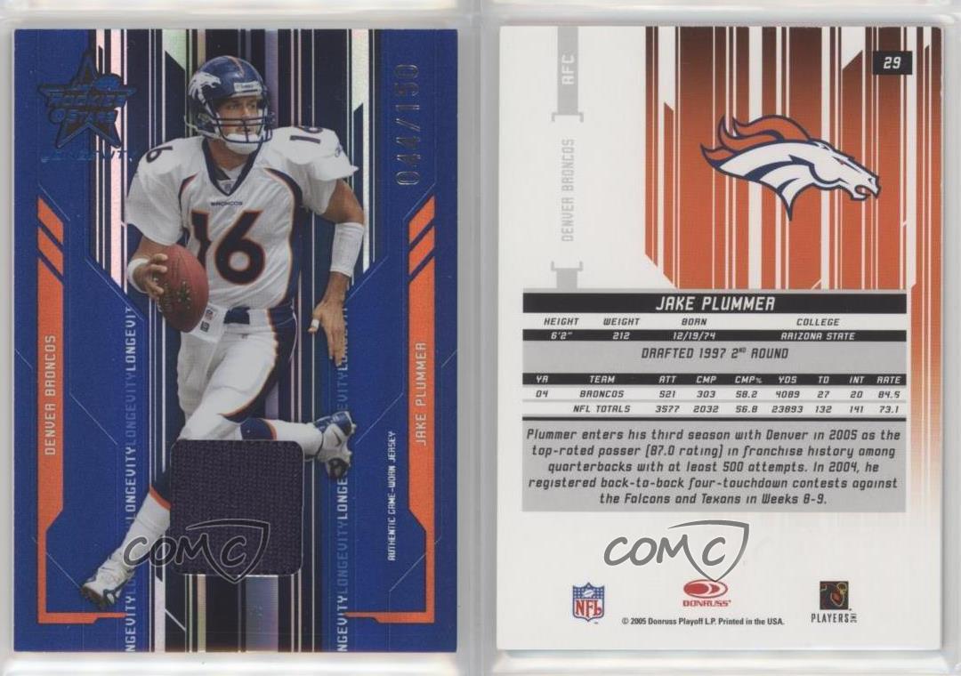 2005 Leaf Rookies & Stars Longevity Sapphire Materials /150 Jake Plummer #29 - Foto 4 di 4
