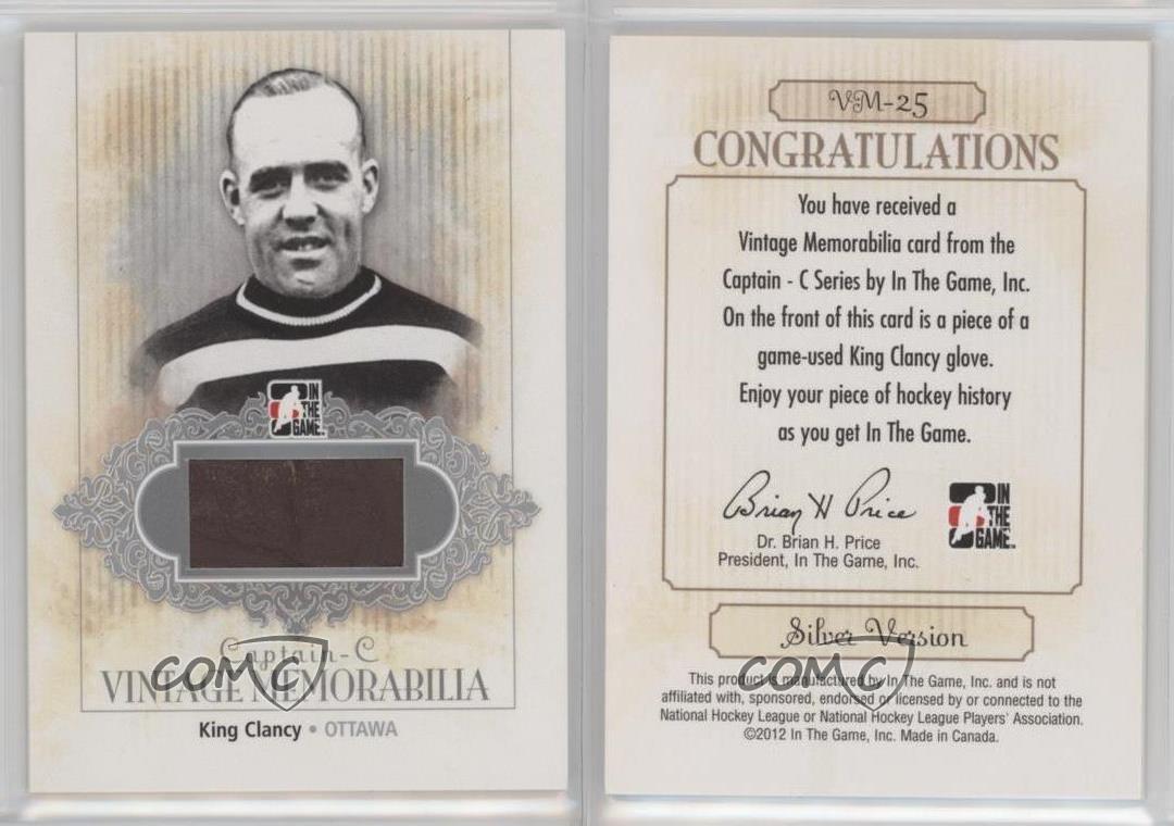 2011-12 ITG Captain-C Series Vintage Memorabilia Silver King Clancy #VM-25 - Picture 3 of 3