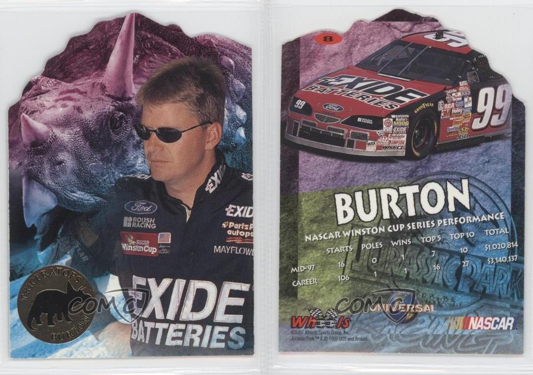 1997 Wheels Jurassic Park Triceratops Die-Cut Jeff Burton #8 - Picture 3 of 3