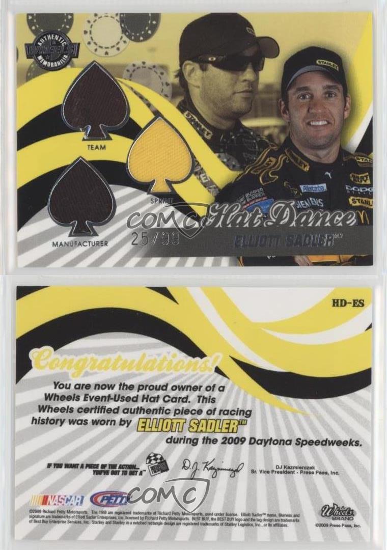 2009 Wheels Main Event Hat Dance Triple /99 Elliott Sadler #HD-ES - Picture 3 of 3
