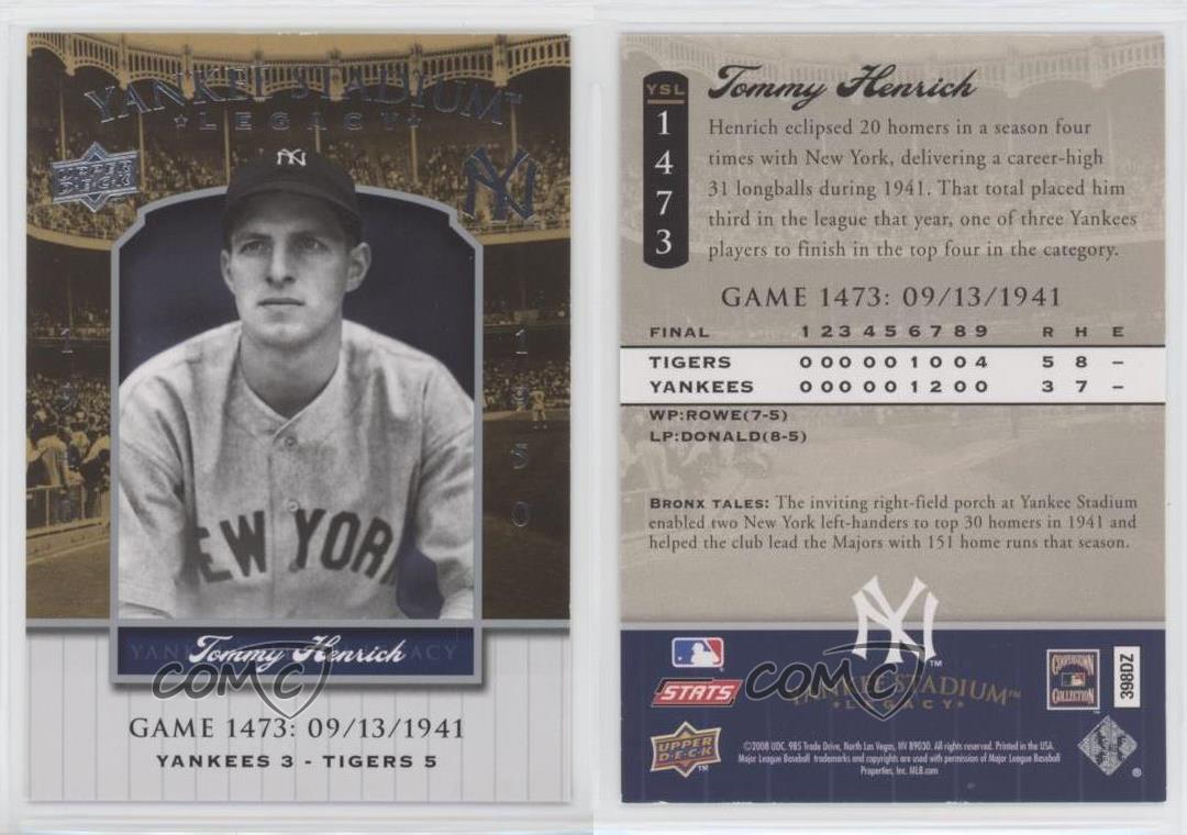 2008 Upper Deck Yankee vente en gros Stadium Legacy Tommy Henrich #YSL1473