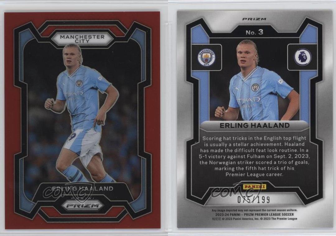 2023-24 Panini Prizm Premier League Red Prizm /199 Erling Haaland #3