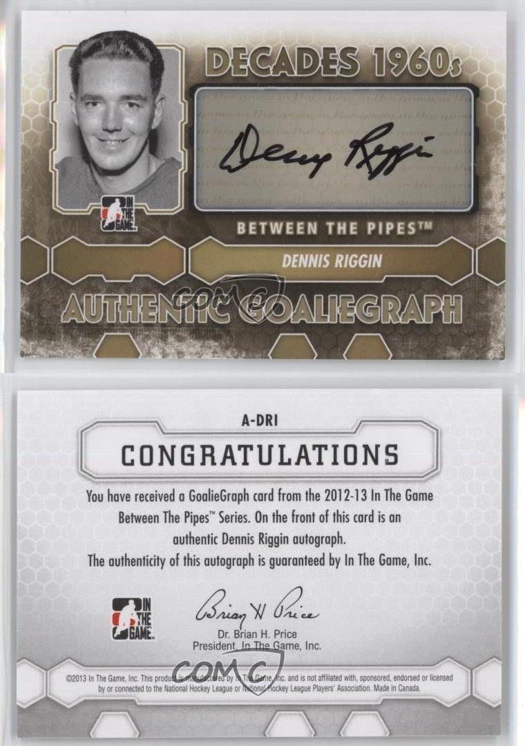 2012-13 ITG Between the Pipes GoalieGraph Dennis Riggin #A-DRI Auto