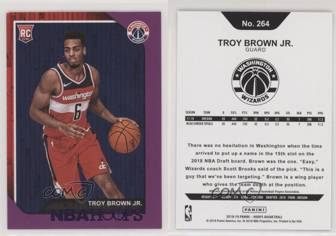 #264 Troy Brown Jr 2018/19 Hoops Basketball Trading Card, Rookie 