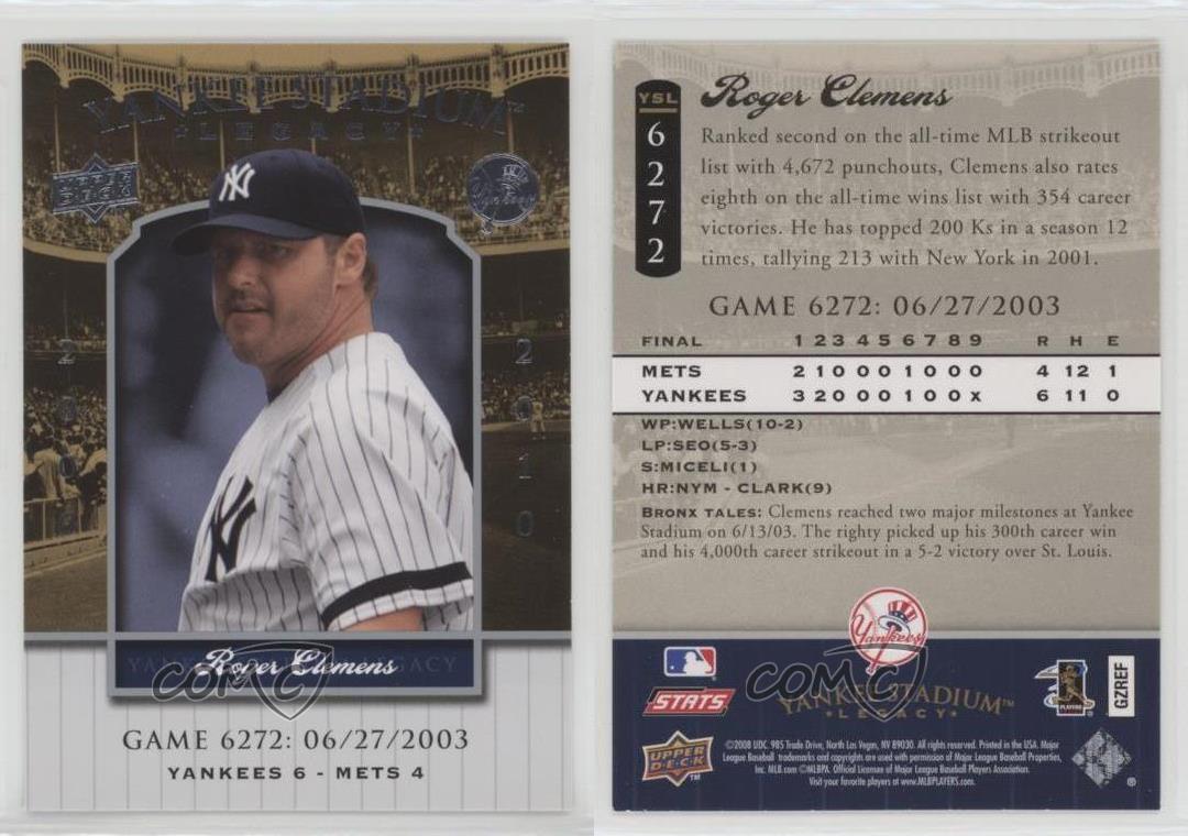 2008 Upper Deck Yankee économies Stadium Legacy Roger Clemens #YSL6272