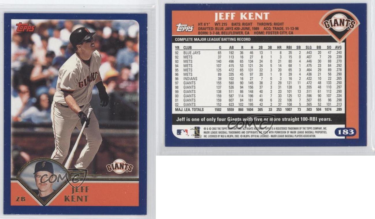  2003 Topps Baseball Card #183 Jeff Kent : Collectibles & Fine  Art