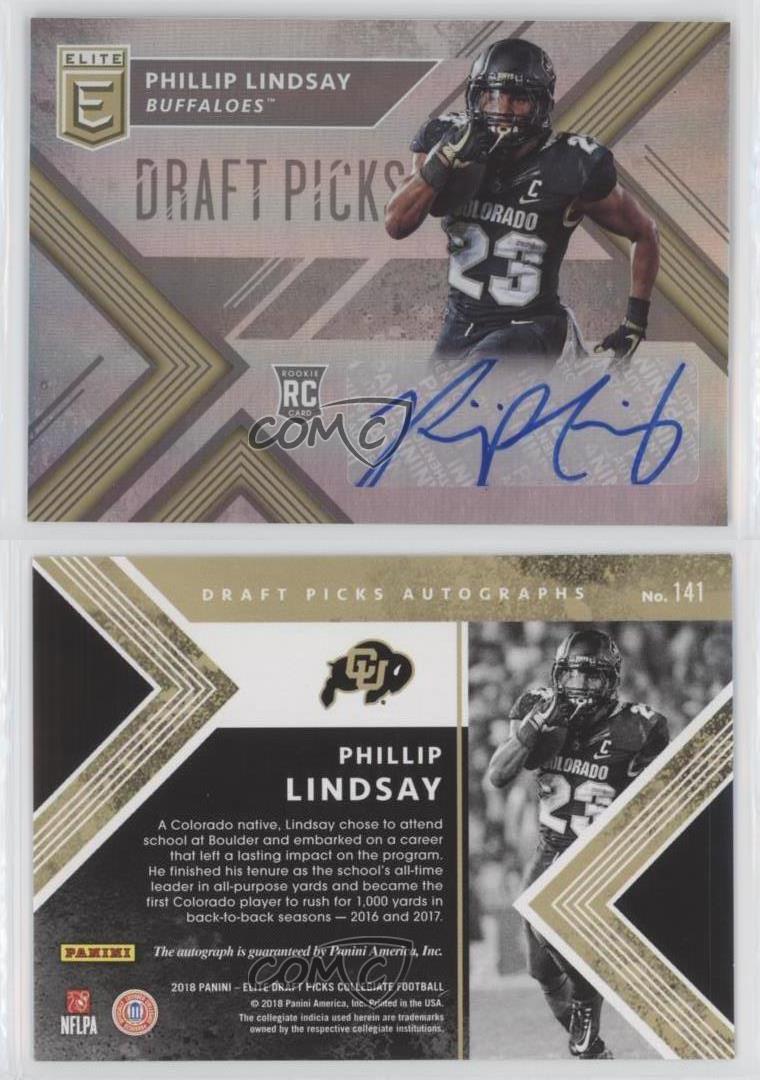 2018 Panini Elite Draft Picks Phillip Lindsay #141 Rookie Auto RC