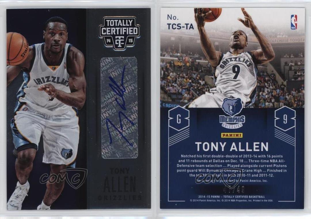 2014-15 Panini Firme Totalmente Certificate /49 Tony Allen #TCS-TA Auto - Foto 3 di 3