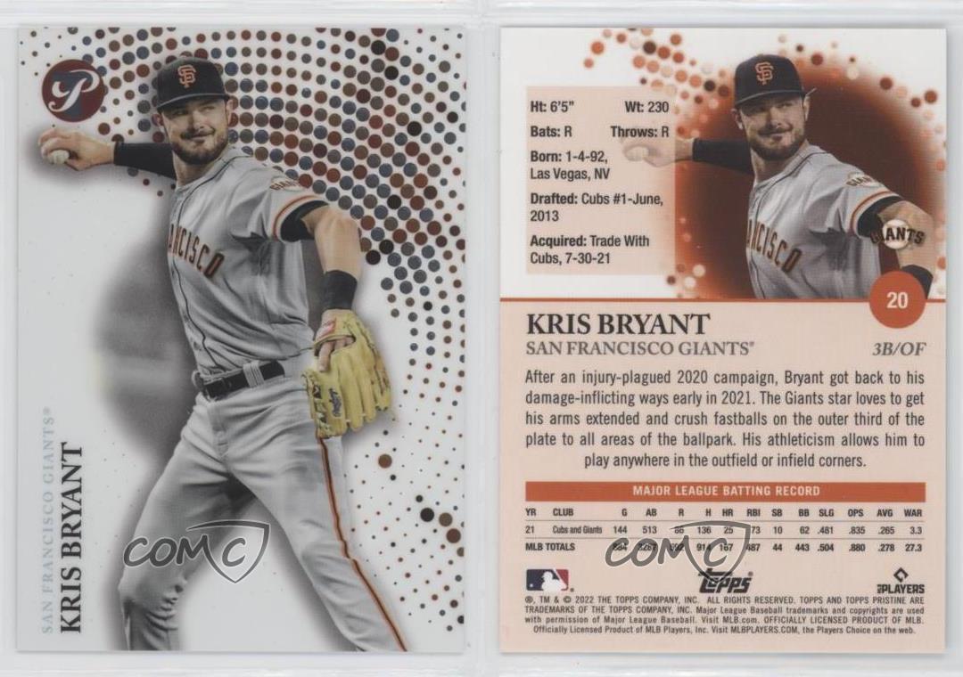 2022 Topps Pristine Base Card #20 Kris Bryant San Francisco Giants