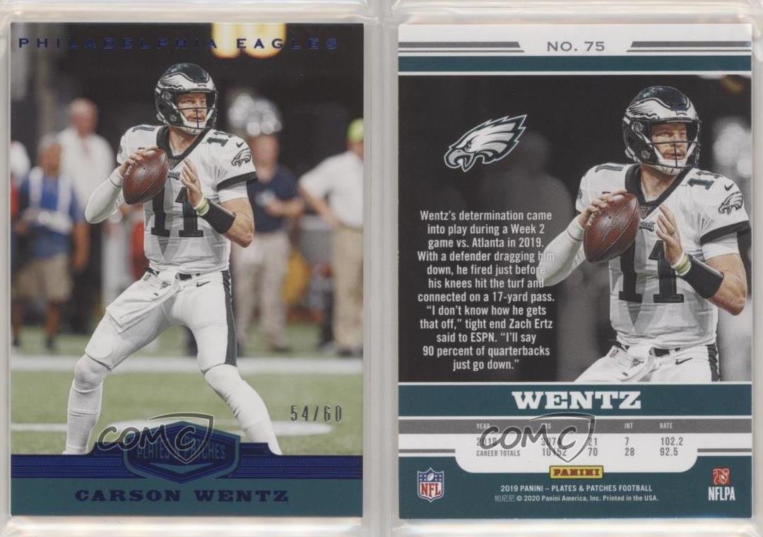 2019 Panini Plates & Patches Blue /60 Carson Wentz #75