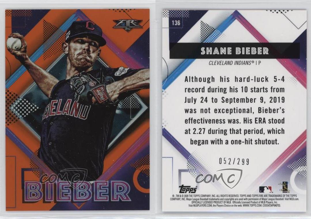 2020 Topps Fire Orange Shane Bieber #136 299 Limited Edition