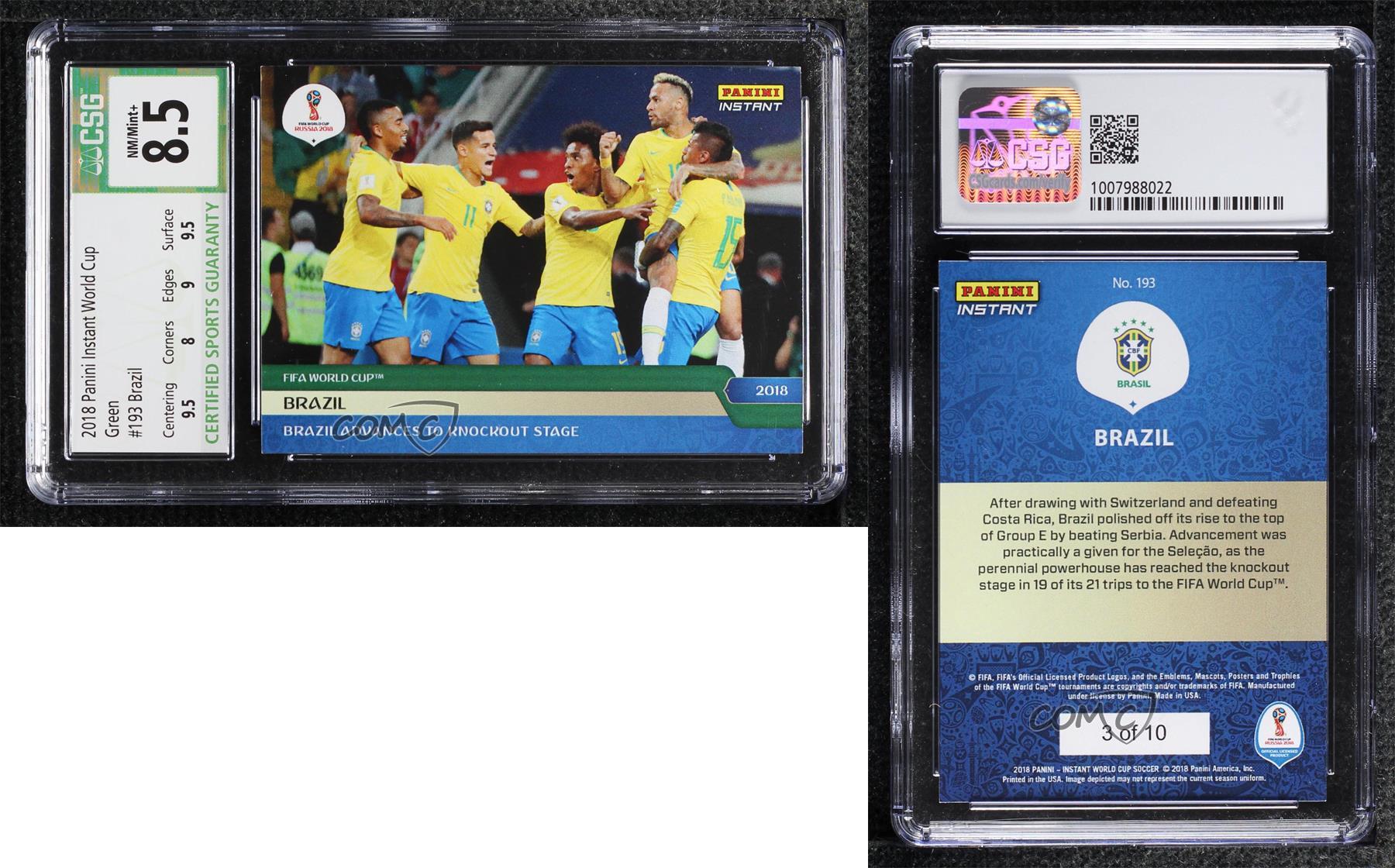 2018 Panini Instant World Cup Green /10 Brazil #193 CSG 8.5 - Picture 3 of 3