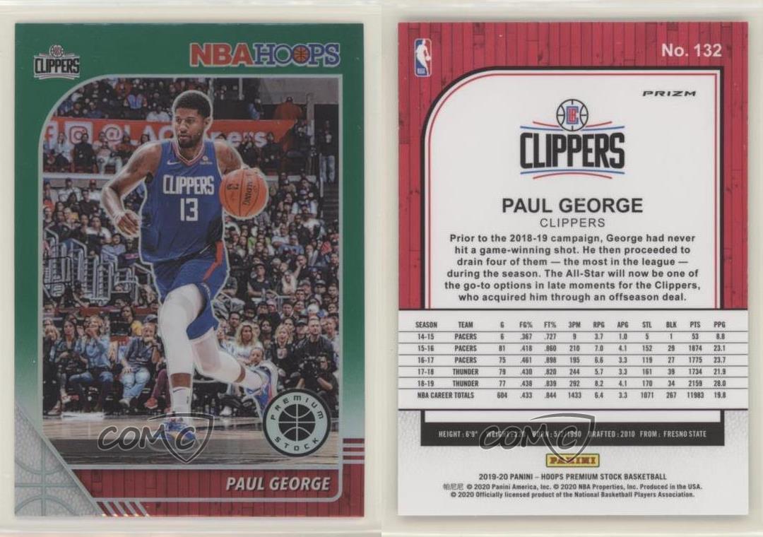 Panini NBA Hoops 2019-20 Premium Stock le plus cher Vert Prizm Paul George #132