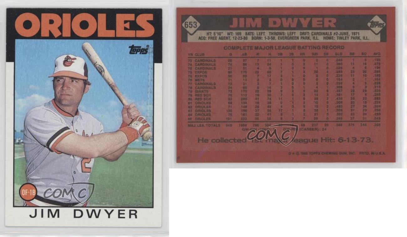 1986 Topps Jim Dwyer 653 Ebay