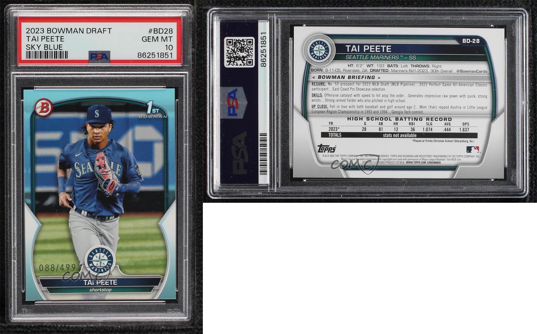 2023 Bowman Draft Tai Peete RC #BD-28 Sky Blue Parallel /499