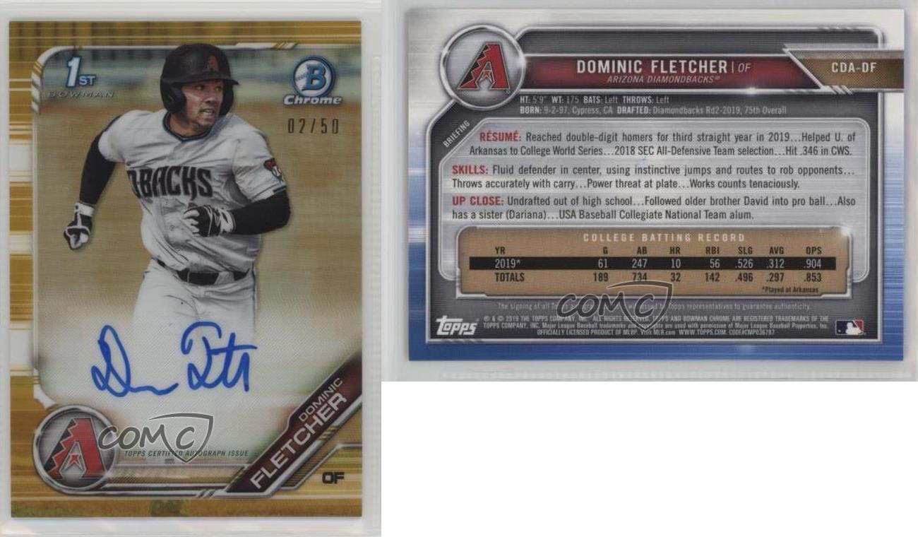 2019 Bowman Draft Chrome Pick Gold Refractor /50 Dominic Fletcher #CDA-DF Auto