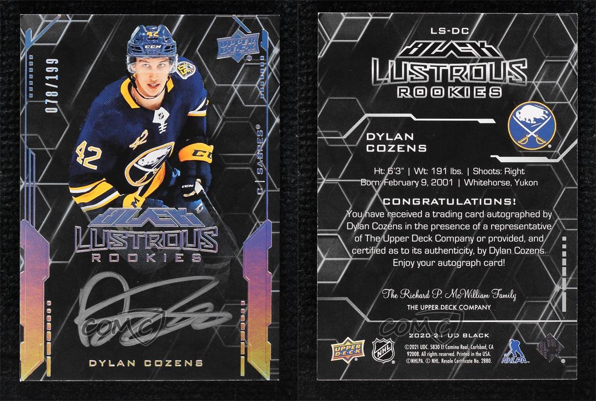 2020-21 SPx UD Black Lustrous Rookie Signatures /199 Tier 2 Dylan Cozens Auto RC - Picture 3 of 4