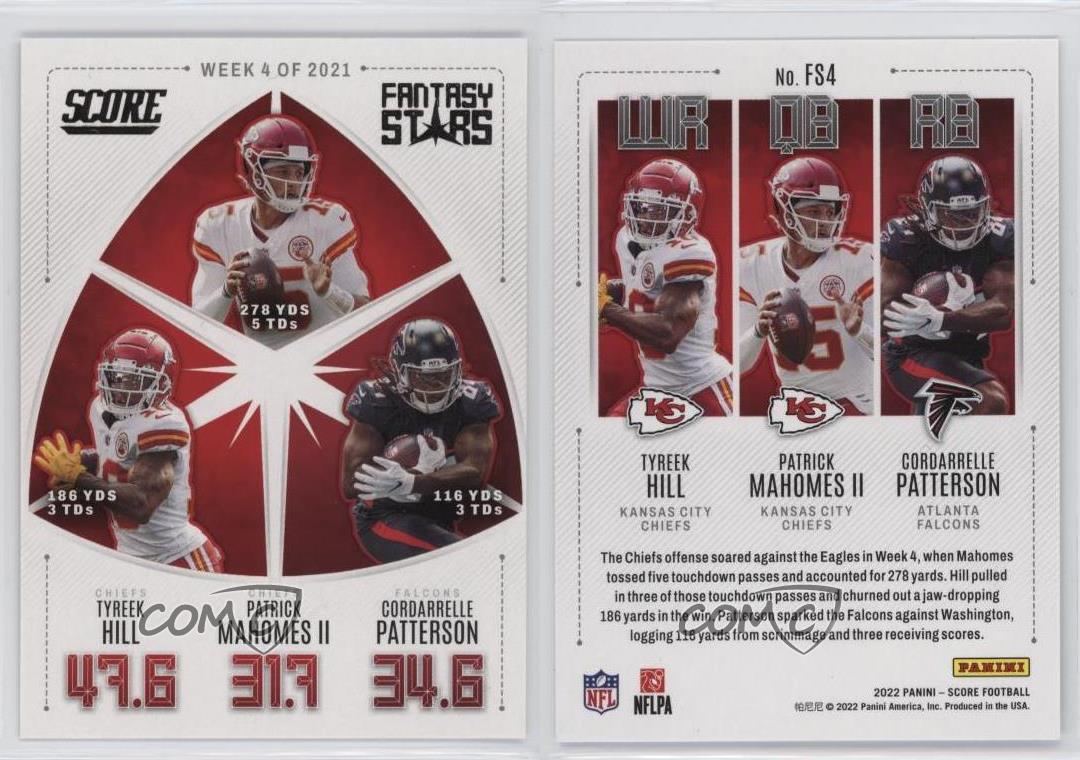 2022 Score Fantasy Stars Cordarrelle Patterson Patrick Mahomes II Tyreek Hill