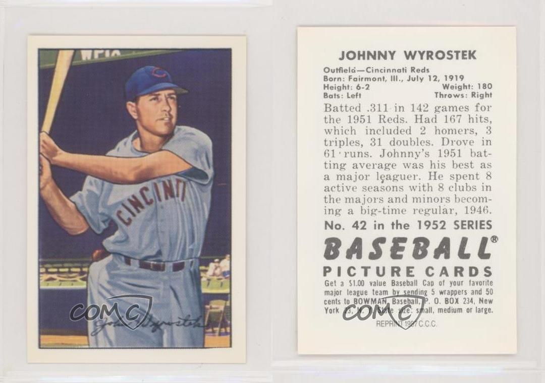 1987 CCC 1952 Bowman Reprints Johnny Wyrostek #42 - Picture 3 of 4