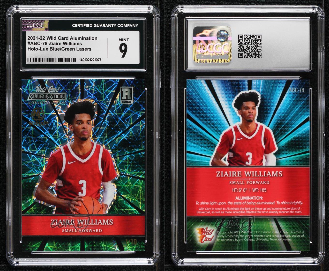 2021-22 Wild Card Alumination /10 Ziaire Williams #ABC-78 CGC 9 Mint Rookie RC - Picture 3 of 3