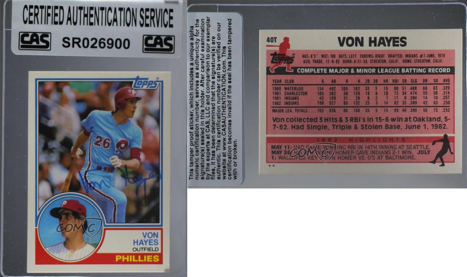 Von Hayes autographed Baseball Card (Philadelphia Phillies) 1983 Topps  Traded #40T