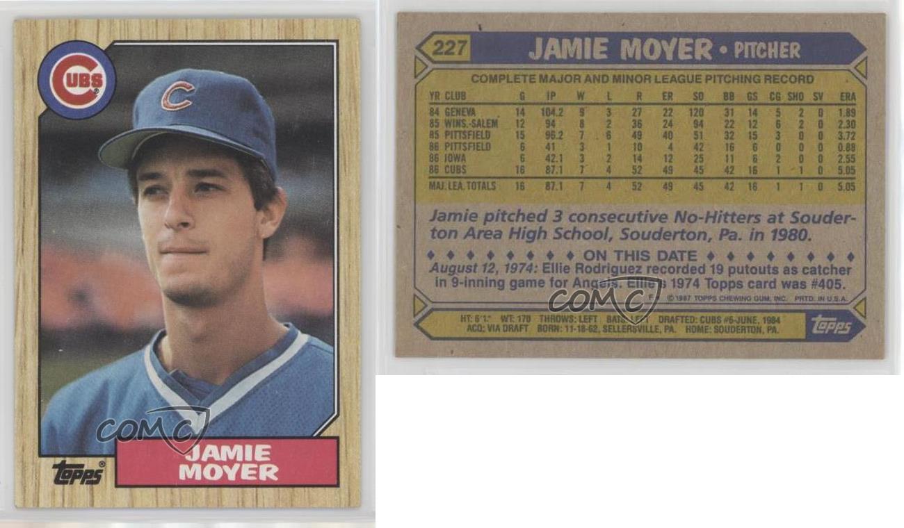 1987 Topps Jamie Moyer Rookie Card RC #227 Mariners Legend - MINT