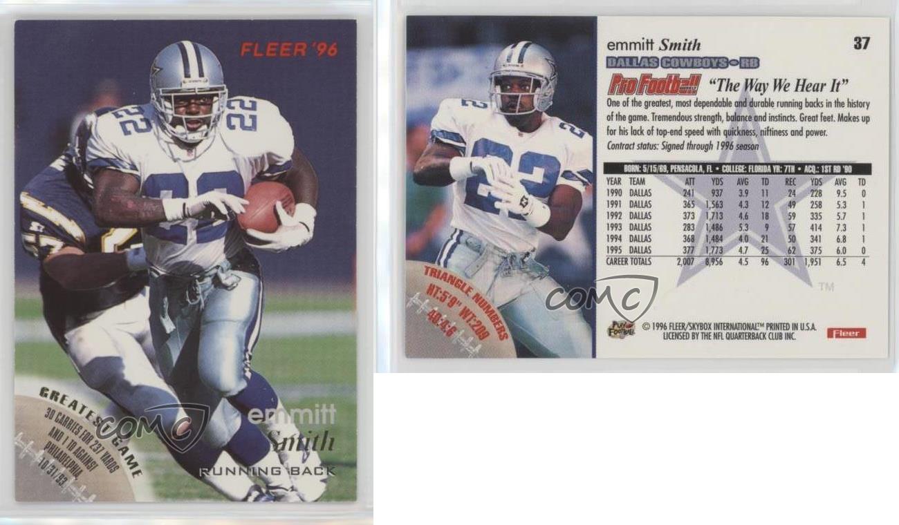 1996 Fleer #37 Emmitt Smith Dallas Cowboys Football Card | eBay