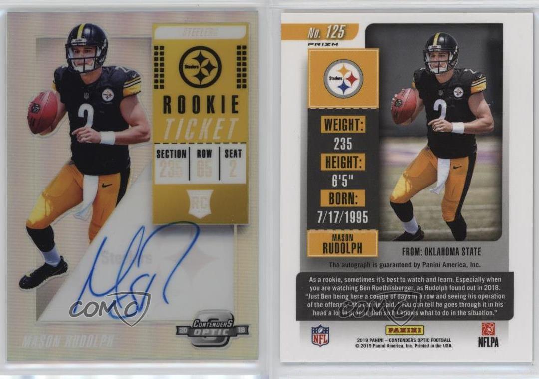 2018 Panini Contenders Optic Ticket RPS Mason Rudolph #125 Rookie Auto RC - Picture 3 of 3