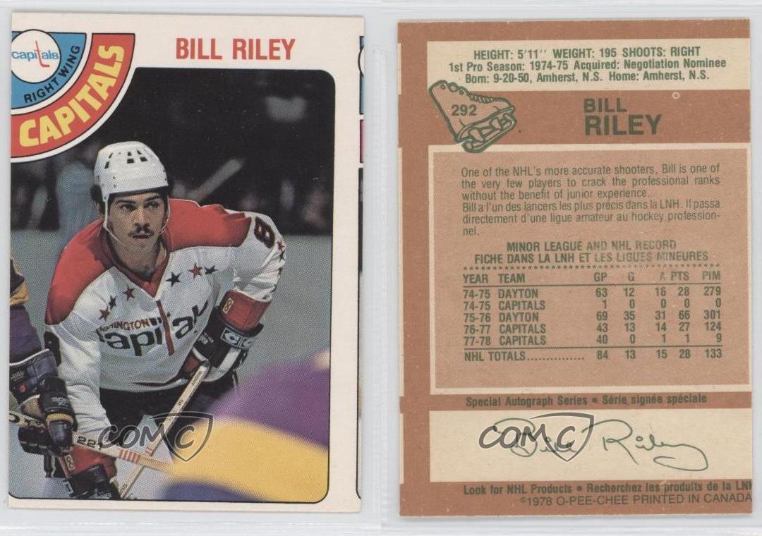 197879 OPeeChee 292 Bill Riley Washington Capitals Hockey Card eBay