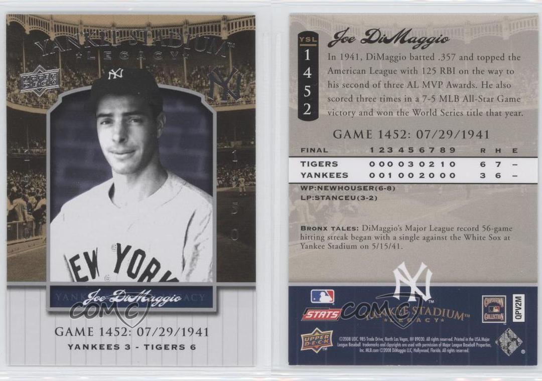 2008 Upper Deck Yankee Stadium Legacy Joe DiMaggio 2024 #YSL1452 HOF