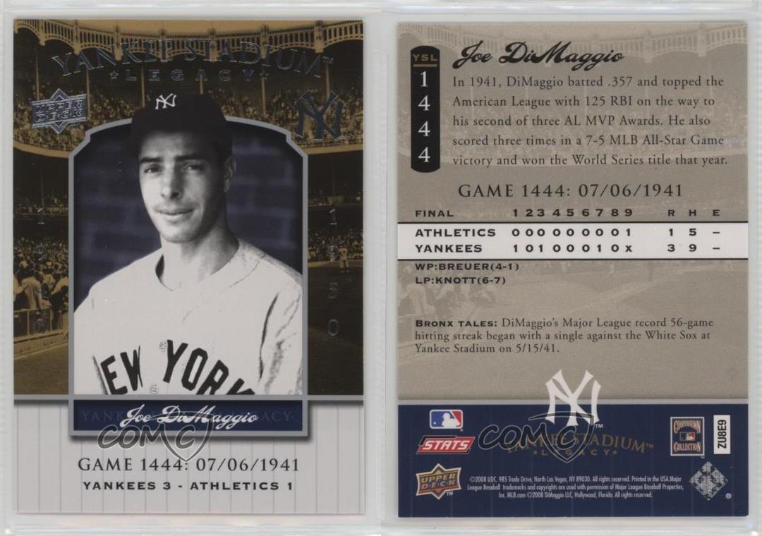 2008 Upper Deck Yankee Stadium Legacy Joe haute qualité DiMaggio #YSL1444 HOF