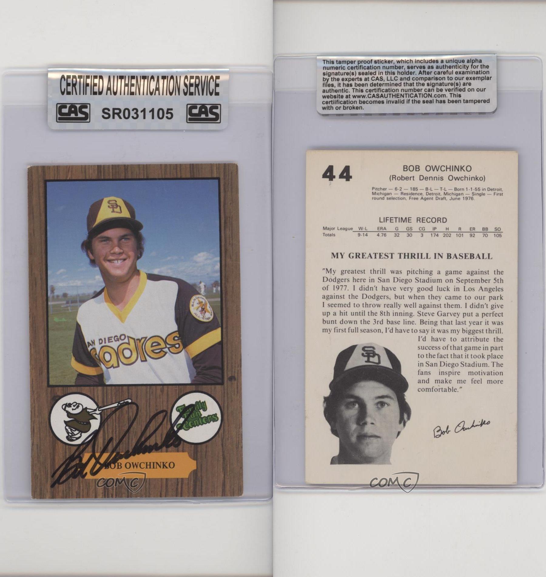 1978 San Diego Padres Color Family Fun Centers Photo Card - Bob Owchinko