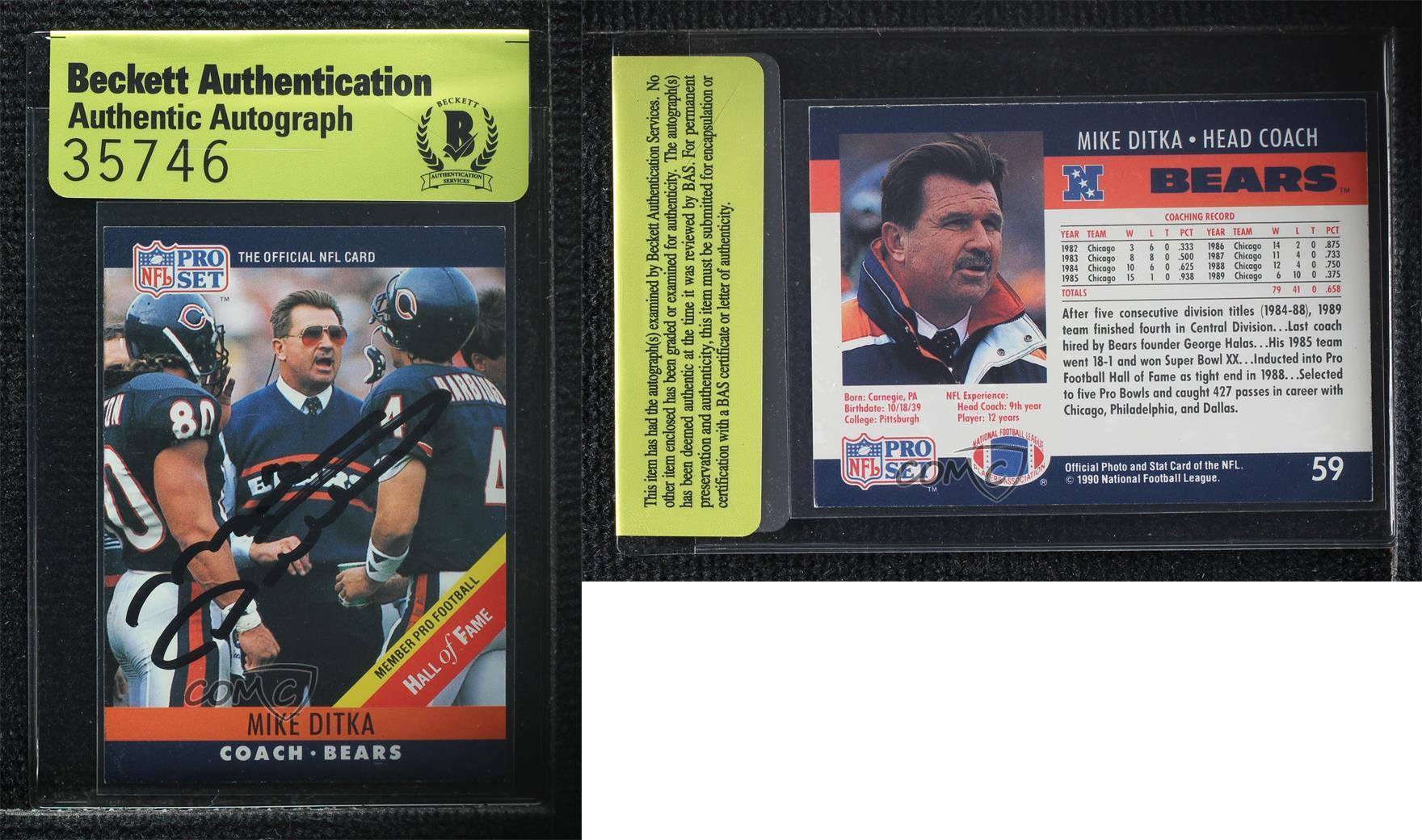 Mike Ditka Chicago Bears signed 1990 Pro Set Card BAS Beckett