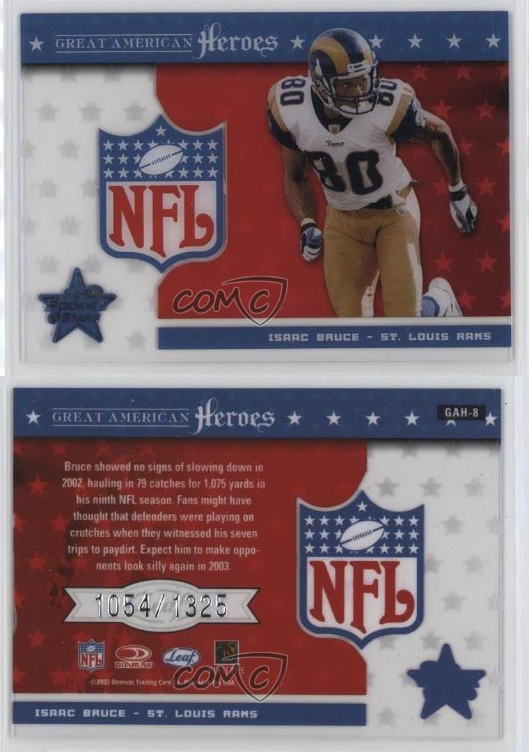 2003 Leaf Rookies & Stars Great American Heroes /1325 Isaac Bruce #GAH-8 HOF - Picture 3 of 3
