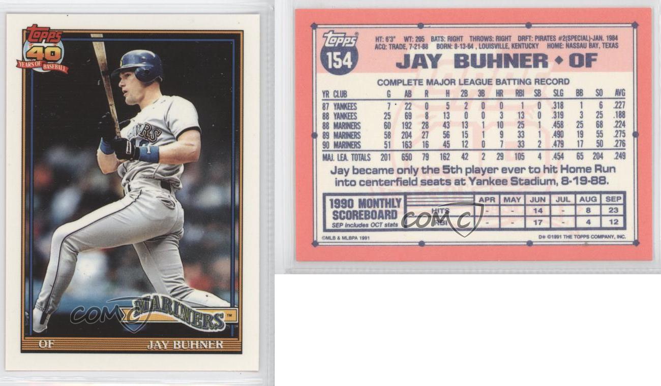 Jay Buhner #154 Topps 1991 Baseball Card (Seattle Mariners) G